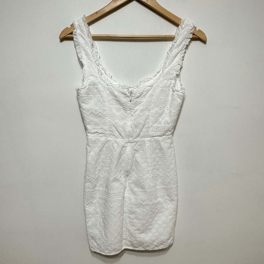 For Love & Lemons Charlotte Eyelet Lace Up Mini‎ Dress Womens XS White Milkmaid - Picture 13 of 13
